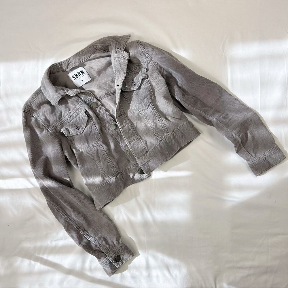 SBRN | size 4 | grey corduroy cropped denim jacket